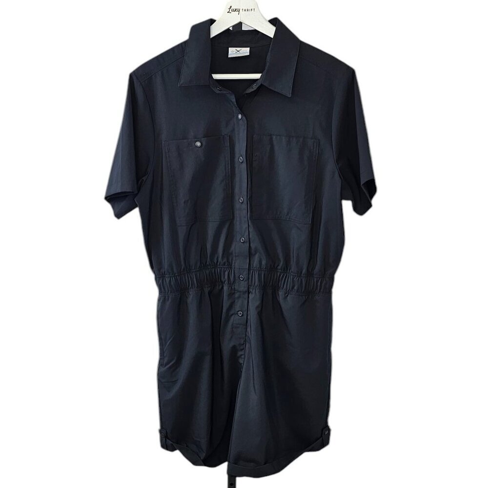 Columbia Black Short-Sleeve Button-Front Romper